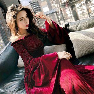 Off-shoulder Bell-sleeve A-line Midi Dress