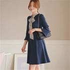 3/4-sleeve A-line Dress With Scarf