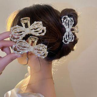 Bow Rhinestone / Faux Pearl Alloy Hair Clamp