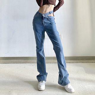 Asymmetric Cut-out Bootcut Jeans