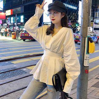 Long-sleeve Peplum Top White - One Size