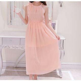 Elastic-waist Midi Spaghetti Strap Dress
