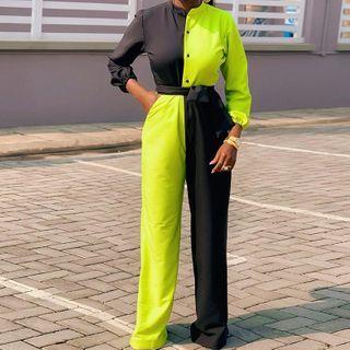 Long-sleeve Mixed-color Jumpsuit