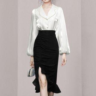 Set: Beaded Blouse + Midi Mermaid Skirt