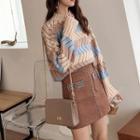 Patterned Sweater / Mini A-line Skirt / Set