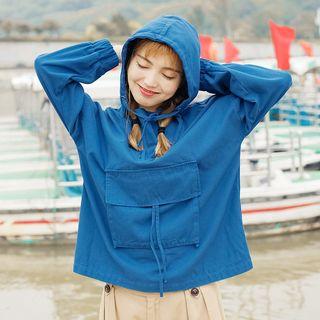 Pocketed Hoodie Dark Blue - One Size