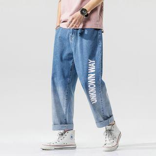 Cropped Faded Lettering Straight-fit Jeans