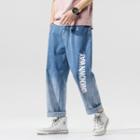 Cropped Faded Lettering Straight-fit Jeans