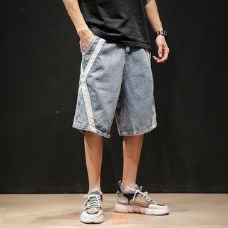 Cross Strap Washed Denim Shorts