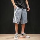 Cross Strap Washed Denim Shorts