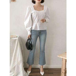 Sweetheart-neck Balloon-sleeve Peplum Top