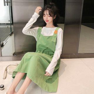 Set: Long-sleeve T-shirt + A-line Midi Dungaree Dress