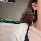 Rhinestone Alloy Chained Earring 1 Pc - Silver - One Size