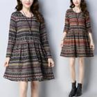 Print Round-neck Long-sleeve Dress
