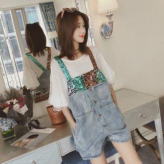 Sequined Short Denim Dungaree