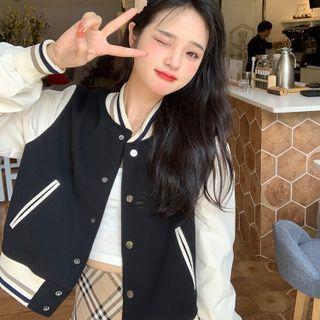 Color-block Button-up Oversize Cropped Jacket