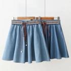 Tie-waist Mini A-line Denim Skirt