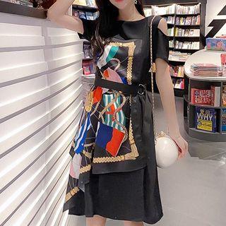 Short-sleeve Cold Shoulder Print Dress