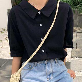 Plain Short-sleeve Tie-back Shirt