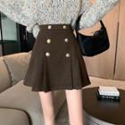 High Waist Plain Woolen A-line Pleated Skirt