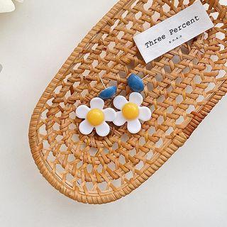 Flower Drop Earring 1 Pair - Silver Stud - White & Yellow & Blue - One Size