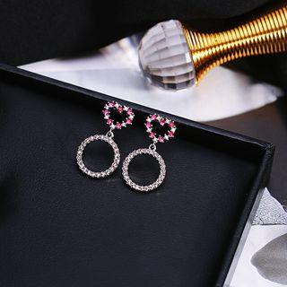925 Sterling Silver Rhinestone Heart & Hoop Dangle Earring As Shown In Figure - One Size
