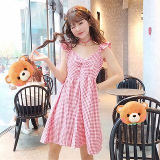 Gingham Sleeveless Ruffled A-line Dress