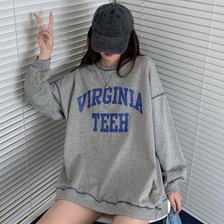 Stitched Trim Lettering Round Neck Pullover