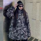 Camo Print Fleece-lined Hooded Jacket