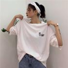 Elbow-sleeve Embroidered T-shirt With Headband