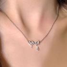 Cz Ribbon Necklace Silver - One Size