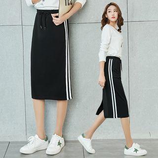 Contrast Trim Drawstring Waist Midi Skirt