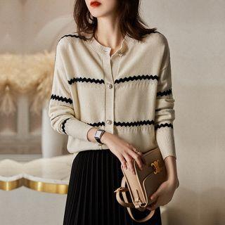 Faux Pearl Button Striped Cardigan