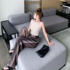 Color Block Wide Leg Pants Pants - Dark Gray & Almond - One Size