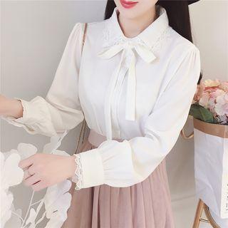Lace Trim Bow Accent Blouse