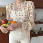 Puff-sleeve Floral See-through Blouse
