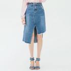 Asymmetric Hem Denim Skirt