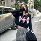 Floral Jacquard Cropped Sweater Black - One Size