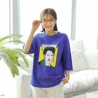 3/4-sleeve Illustration T-shirt