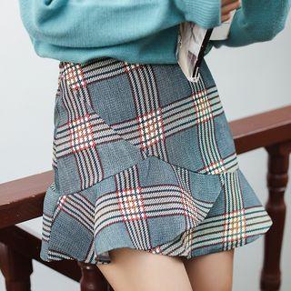 Ruffle Hem A-line Plaid Skirt