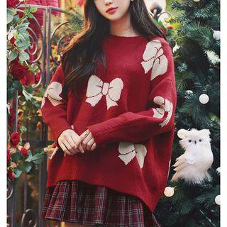 Bow Pattern Sweater Red - One Size