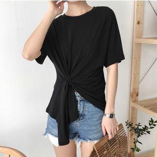 Knot Front Elbow Sleeve T-shirt