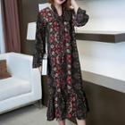 Bell-sleeve V-neck Floral Print Dress