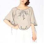 Embroidered 3/4-sleeve Top Gray - One Size