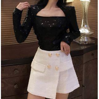 Set: Sequined Top + Double-button Shorts