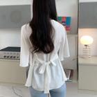Bell-sleeve Tie-waist Blouse Ivory - One Size