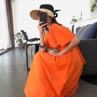 Pintuck-waist Dress With Sash