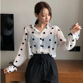Dotted Long Sleeved Chiffon Blouse As Shown In Figure - One Size