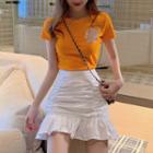 Short-sleeve Sequined T-shirt / Mini Shirred Sheath Skirt