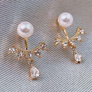 Faux Pearl Rhinestone Swing Earring 1 Pair - As Shown In Figure - One Size